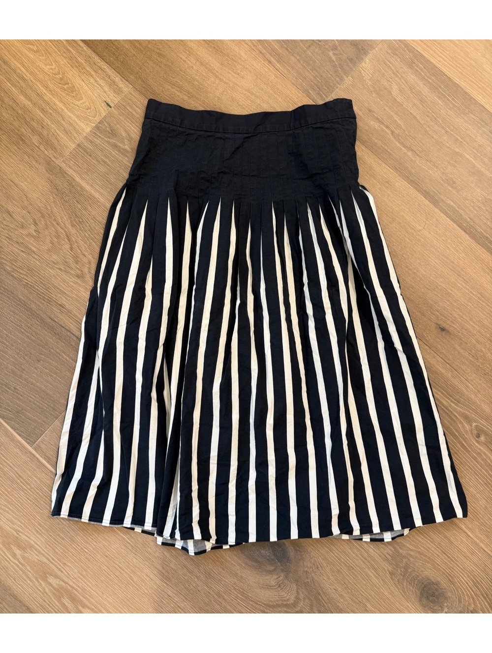 COS Women's Navy and White Vertical Stripe Midi Skirt, Size EUR 38/US 6